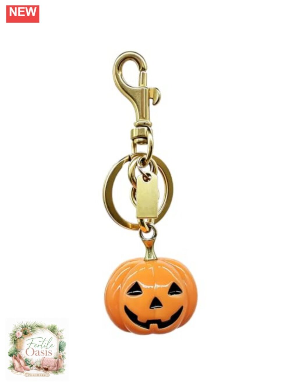 Cute Pumpkin Charm Keychain, Resin & Zinc, Gold Lobster Clasp, Halloween Purse